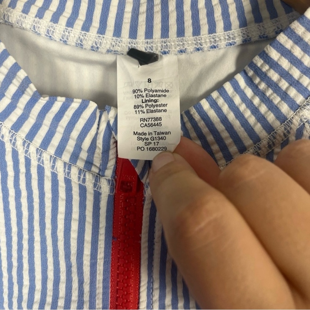 J. Crew blue and white striped rash guard one piece swimsuit size 8 - Picture 4 of 6